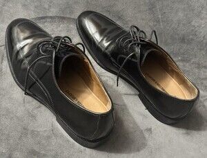 Johnston & Murphy Sheepskin-Mens Oxford Dress Shoes Black Leather Size 11D-Shiny